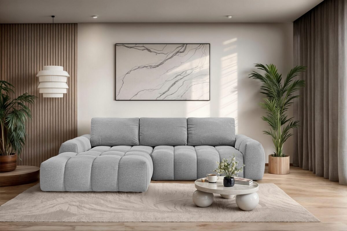 270×166 cm Light Gray Linen Compact Sectional Sofa - Image 1