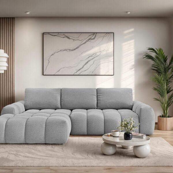 270×166 cm Light Gray Linen Compact Sectional Sofa