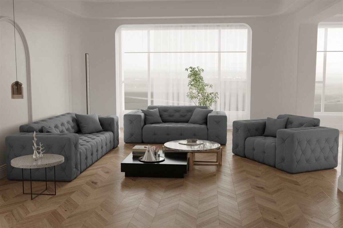 121×96 cm Dark Grey Velvet Armchair - Image 3