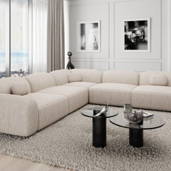 255×255 cm Beige Linen Sectional Sofa