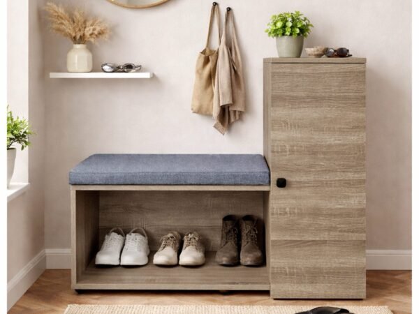 Shoe Cabinet 120×100 cm Beige Wood with Gray Cushion