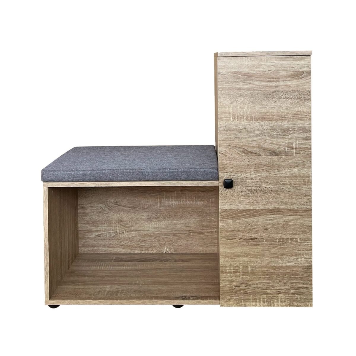 Shoe Cabinet 120×100 cm Beige Wood with Gray Cushion - Image 2