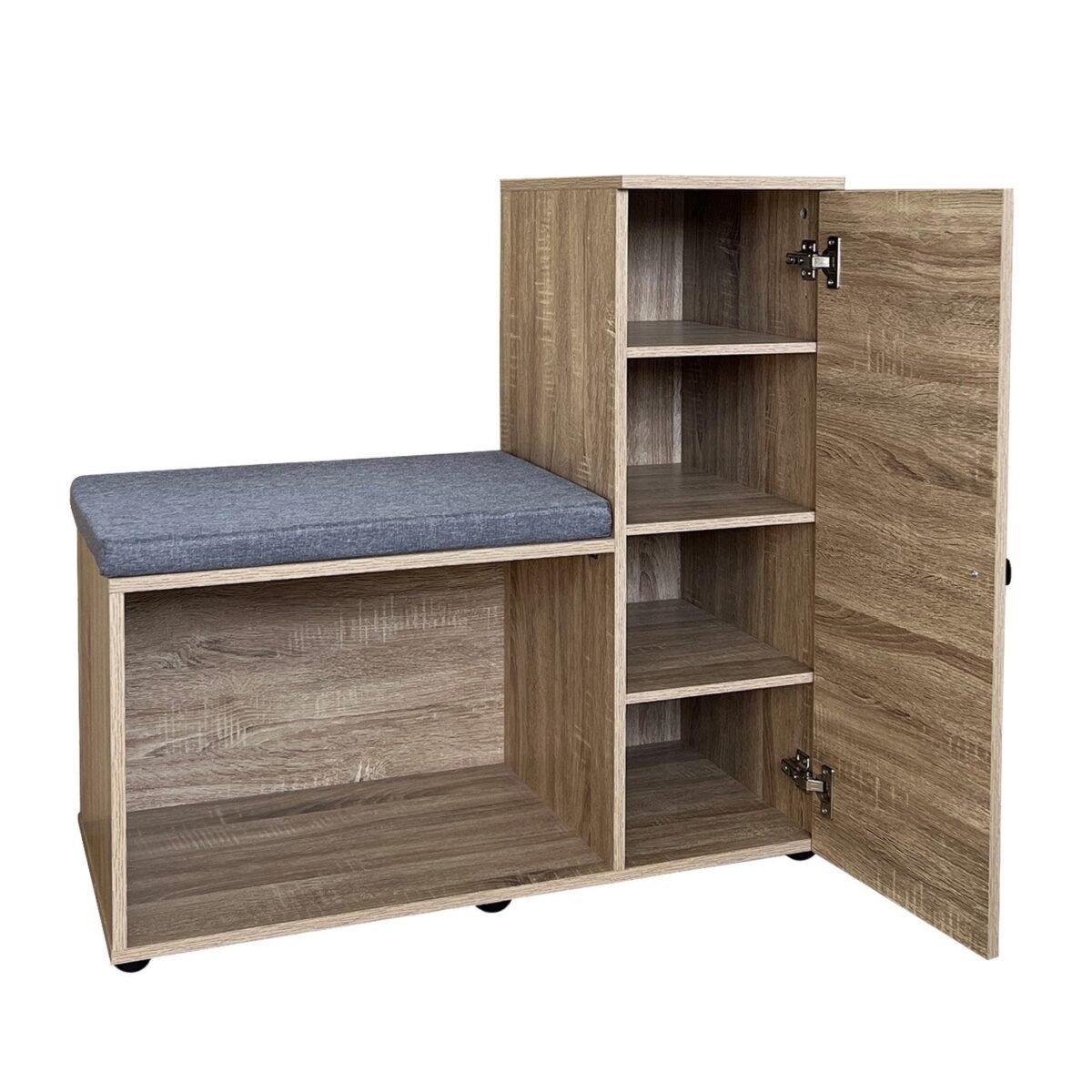 Shoe Cabinet 120×100 cm Beige Wood with Gray Cushion - Image 3