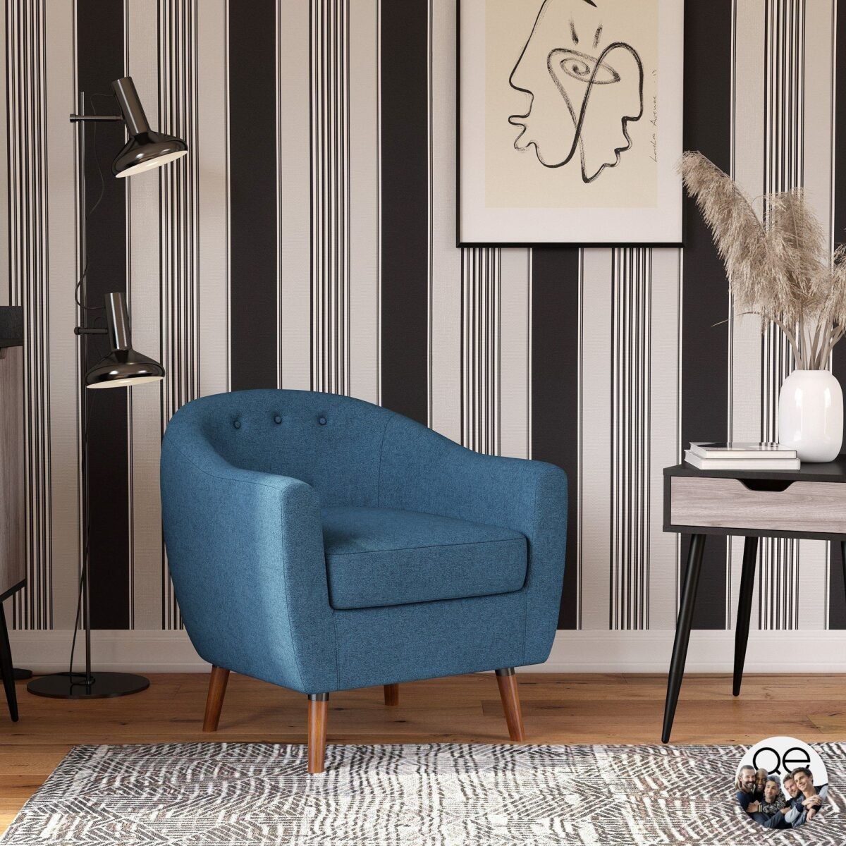 76×73 cm Navy Blue Linen Armchair - Image 3
