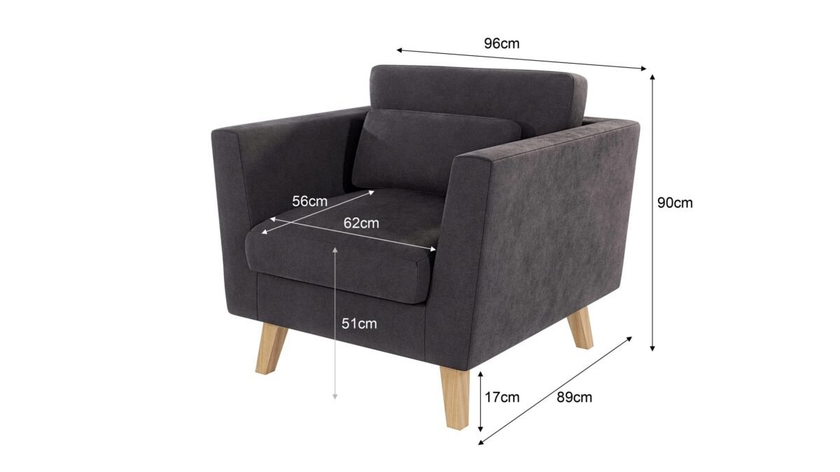 96×89 cm Charcoal Gray Linen Armchair - Image 2