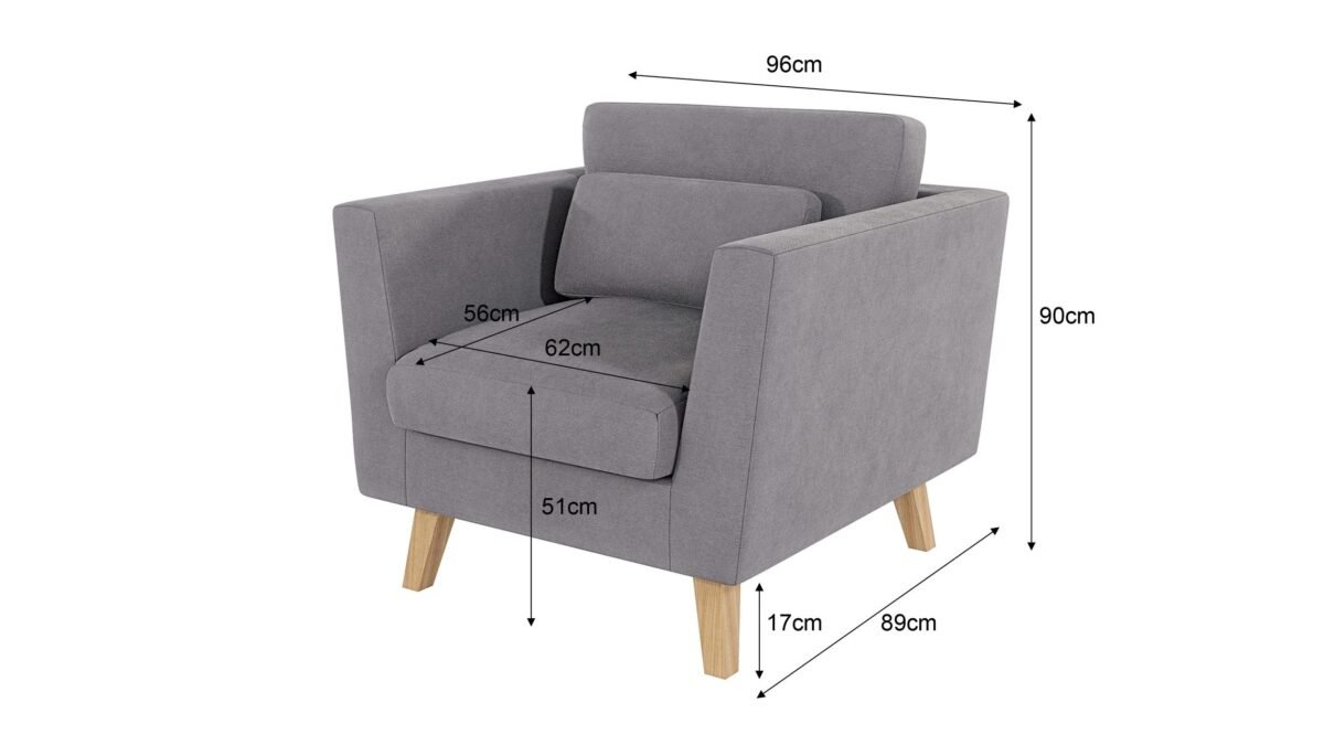 96×89 cm Light Gray Linen Armchair - Image 2