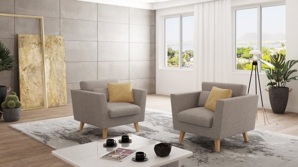 96×89 cm Beige Linen Armchair - Image 5