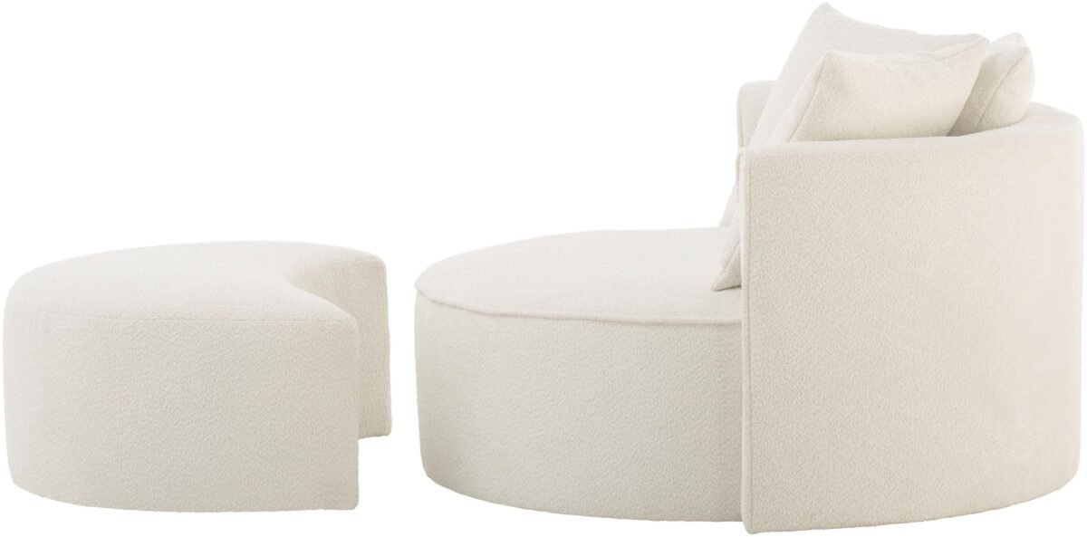 153×98 cm Cream Bouclé Large Armchair with Ottoman - Image 5