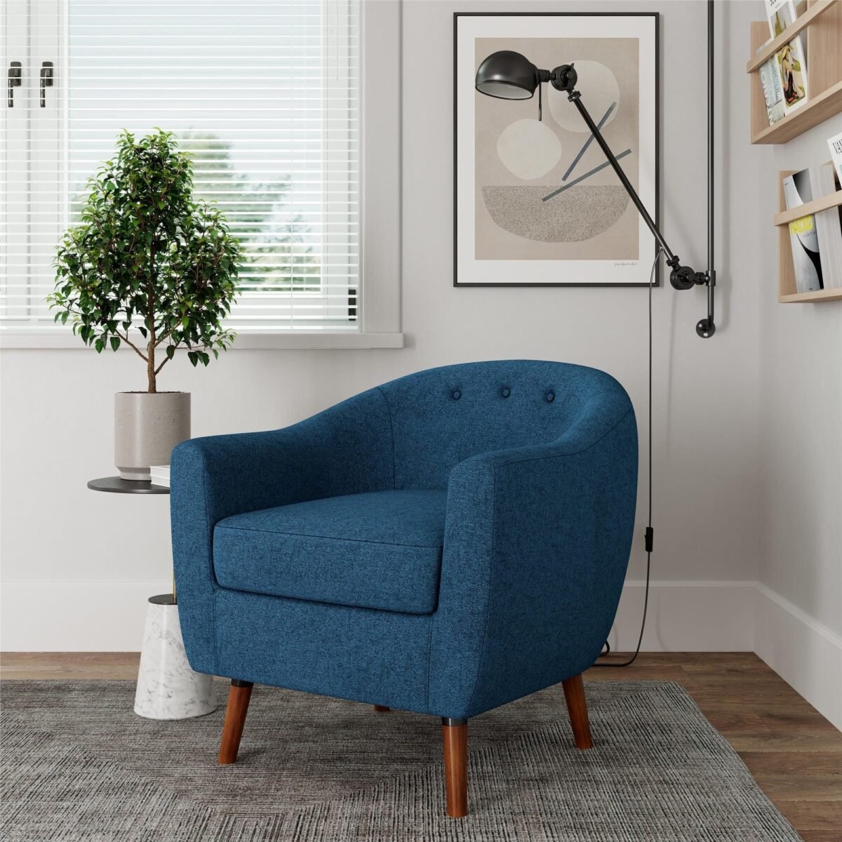 76×73 cm Navy Blue Linen Armchair - Image 4