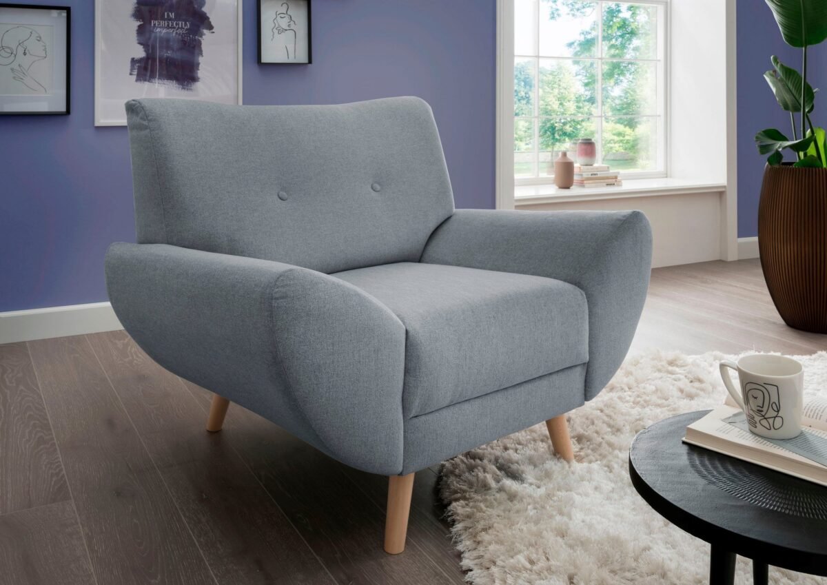 112×82 cm Gray Linen Armchair - Image 3