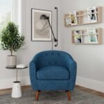 ⁦كرسي بذراعين 76×73 سم كتان أزرق كحلي⁩ - الصورة ⁦4⁩