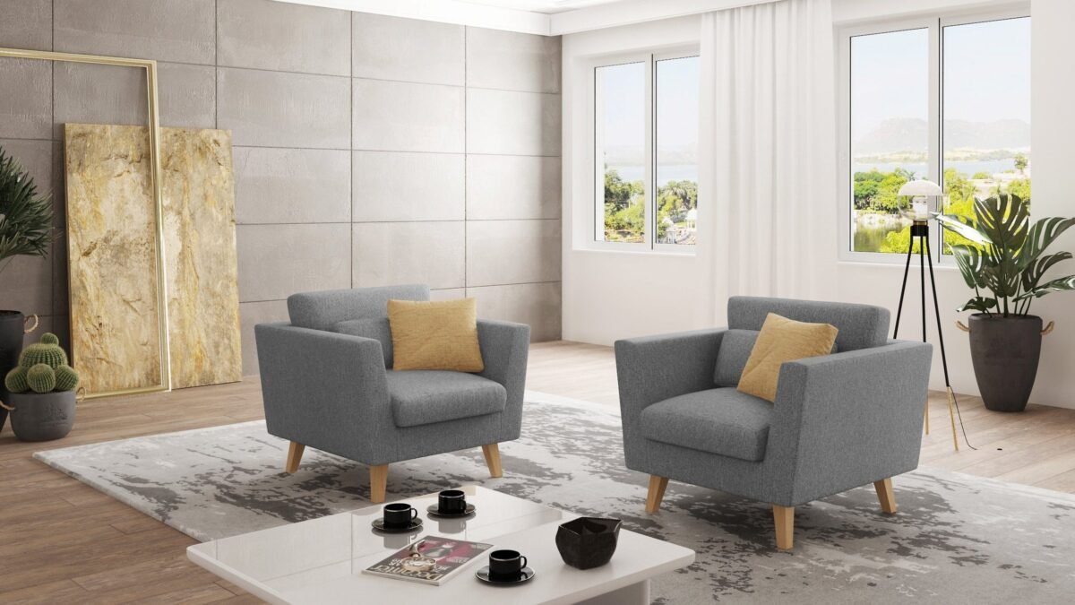 96×89 cm Light Gray Linen Armchair - Image 5