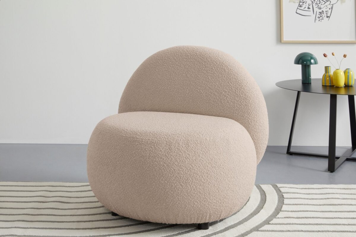 Modern Round Panda Accent Chair Armless, 80×80 cm, Beige - Image 2