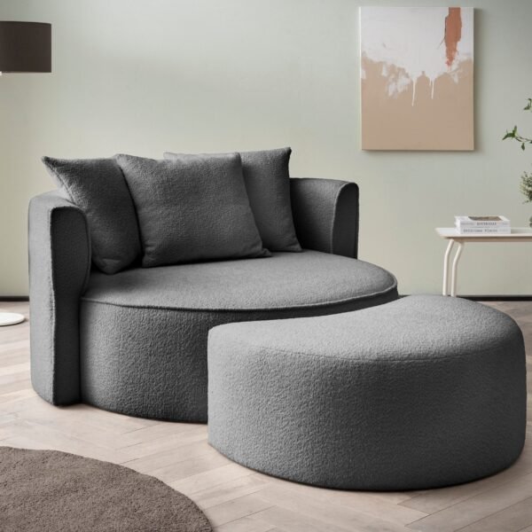 153×98 cm Dark Gray Boucle Large Armchair with Ottoman