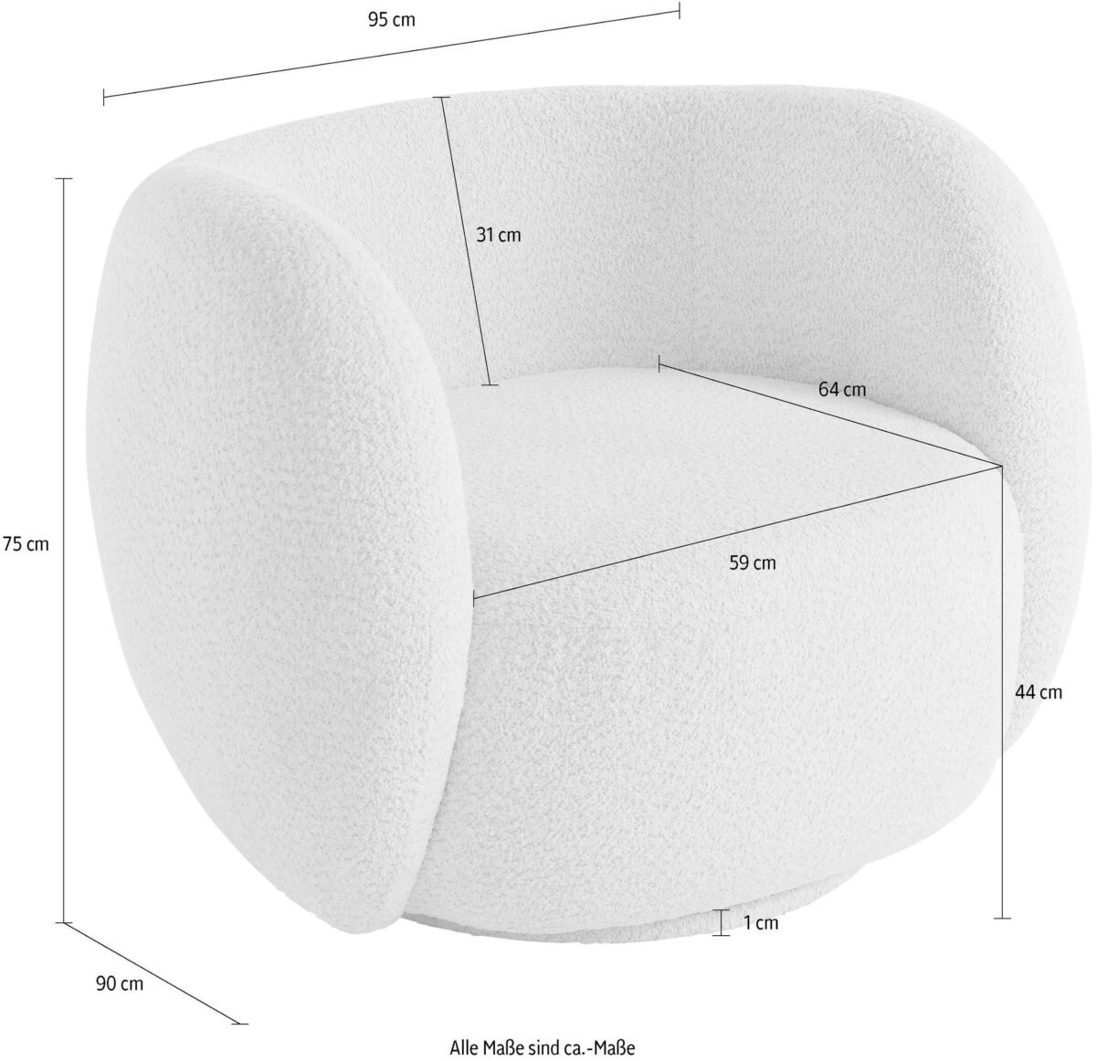 95×90 cm Cream Panda Armchair - Image 4